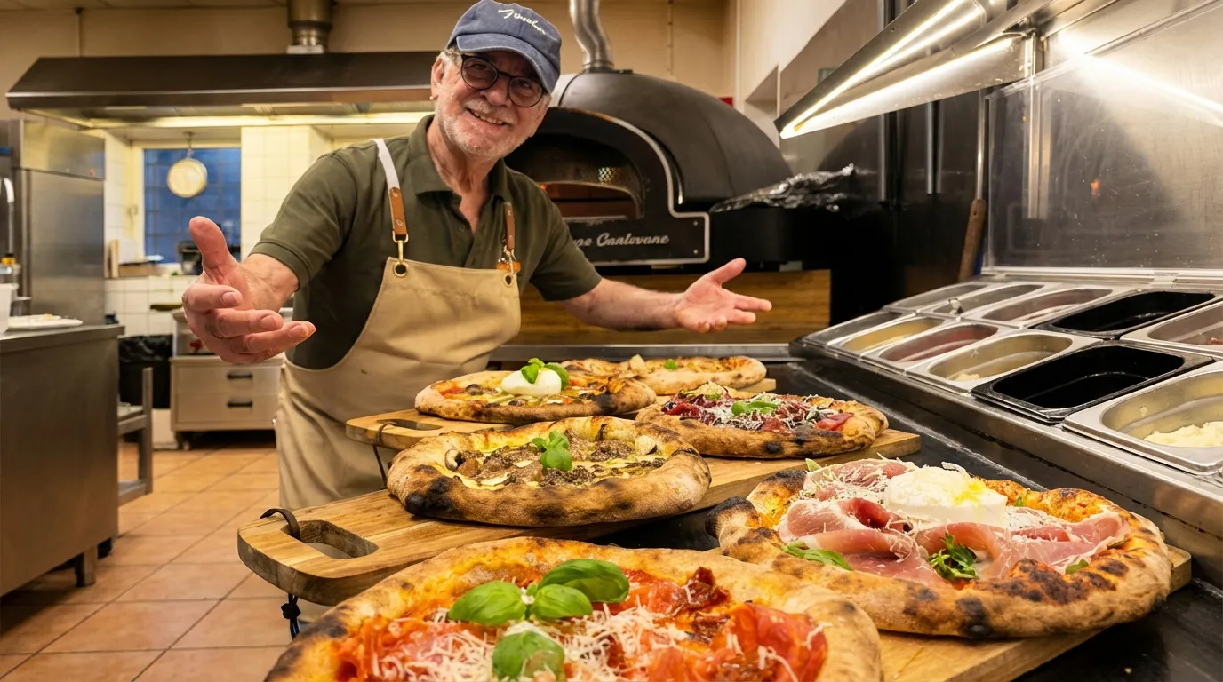 Neapolitan gourmet pizza baked in a stone oven with fresh D.O.P. ingredients